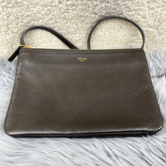 Celine Trio Goatskin Army Olive Green Phoebe Philo Small Crossbody Hand Bag EUC - Picture 3 of 15